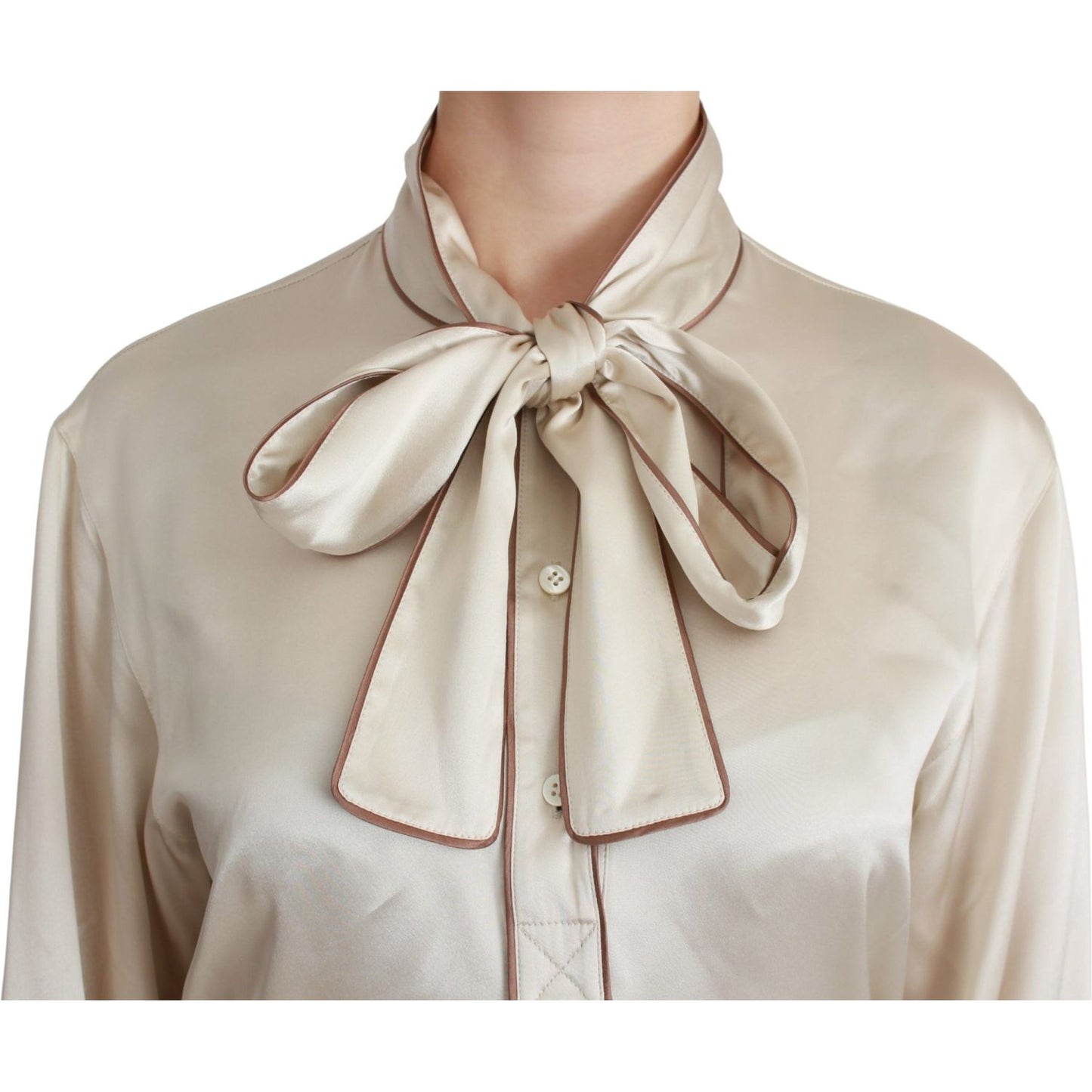 Dolce & Gabbana Beige Sleeve Top Queen Silk Satin Blouse Dolce & Gabbana