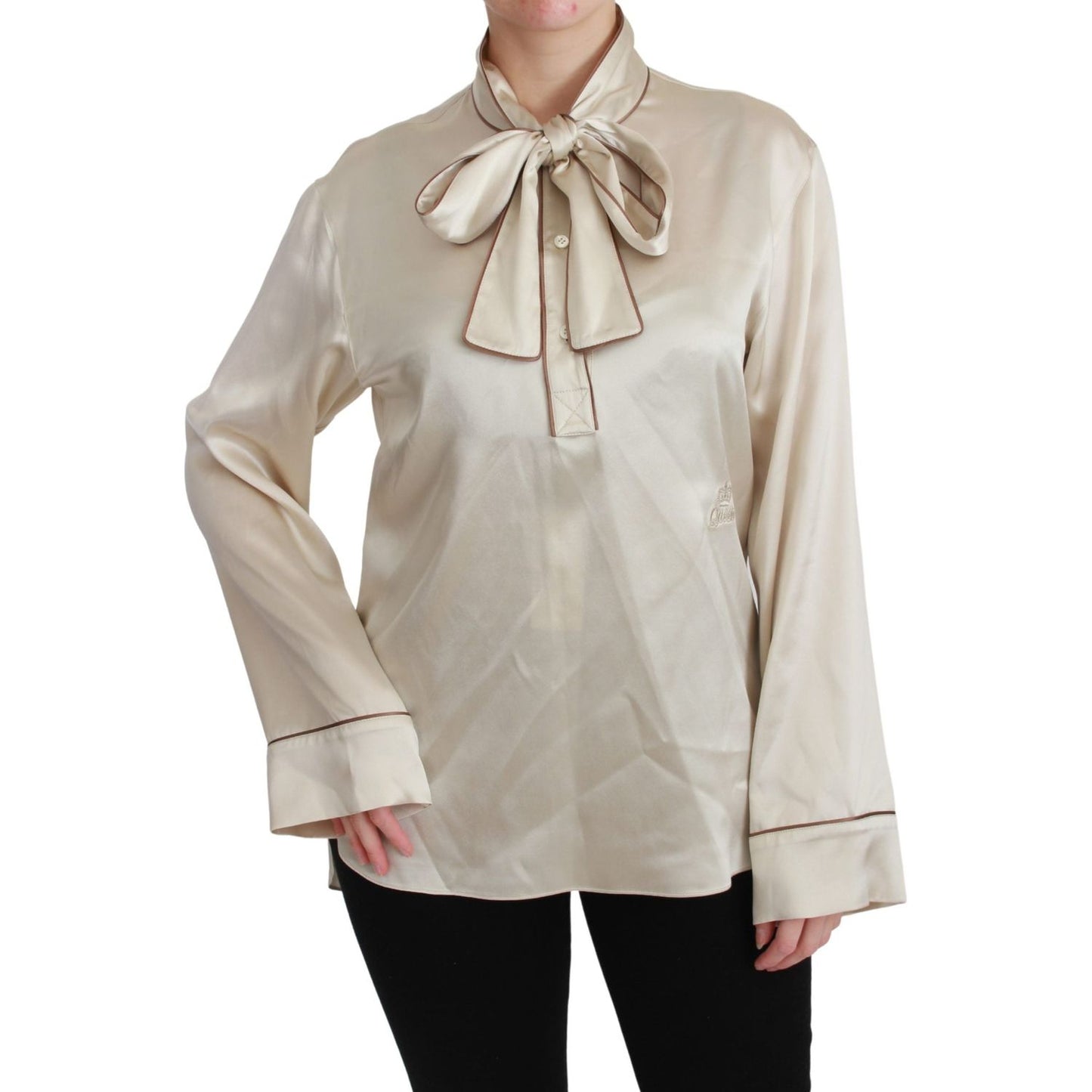 Dolce & Gabbana Beige Sleeve Top Queen Silk Satin Blouse Dolce & Gabbana