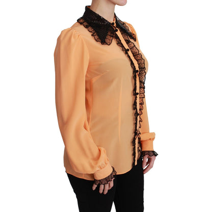 Dolce & Gabbana Yellow Silk Sequin Lace Blouse Shirt Dolce & Gabbana