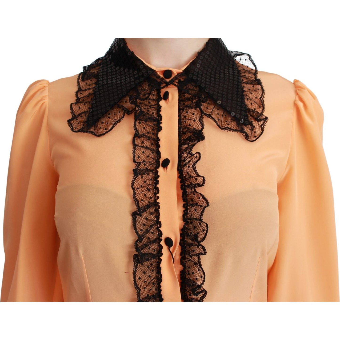 Dolce & Gabbana Yellow Silk Sequin Lace Blouse Shirt Dolce & Gabbana