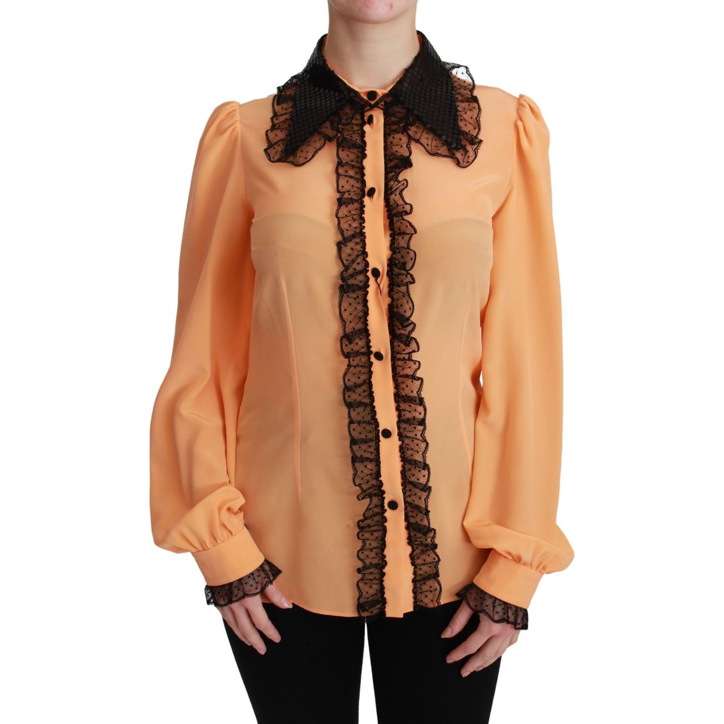 Dolce & Gabbana Yellow Silk Sequin Lace Blouse Shirt Dolce & Gabbana