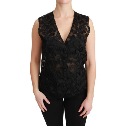 Dolce & Gabbana Black Floral Brocade Top Gilet Waistcoat Dolce & Gabbana