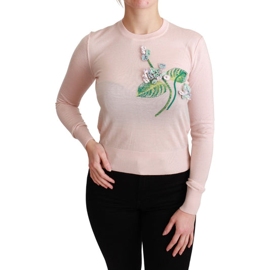 Dolce & Gabbana Pink Floral Silk Cashmere Pullover Sweater Dolce & Gabbana