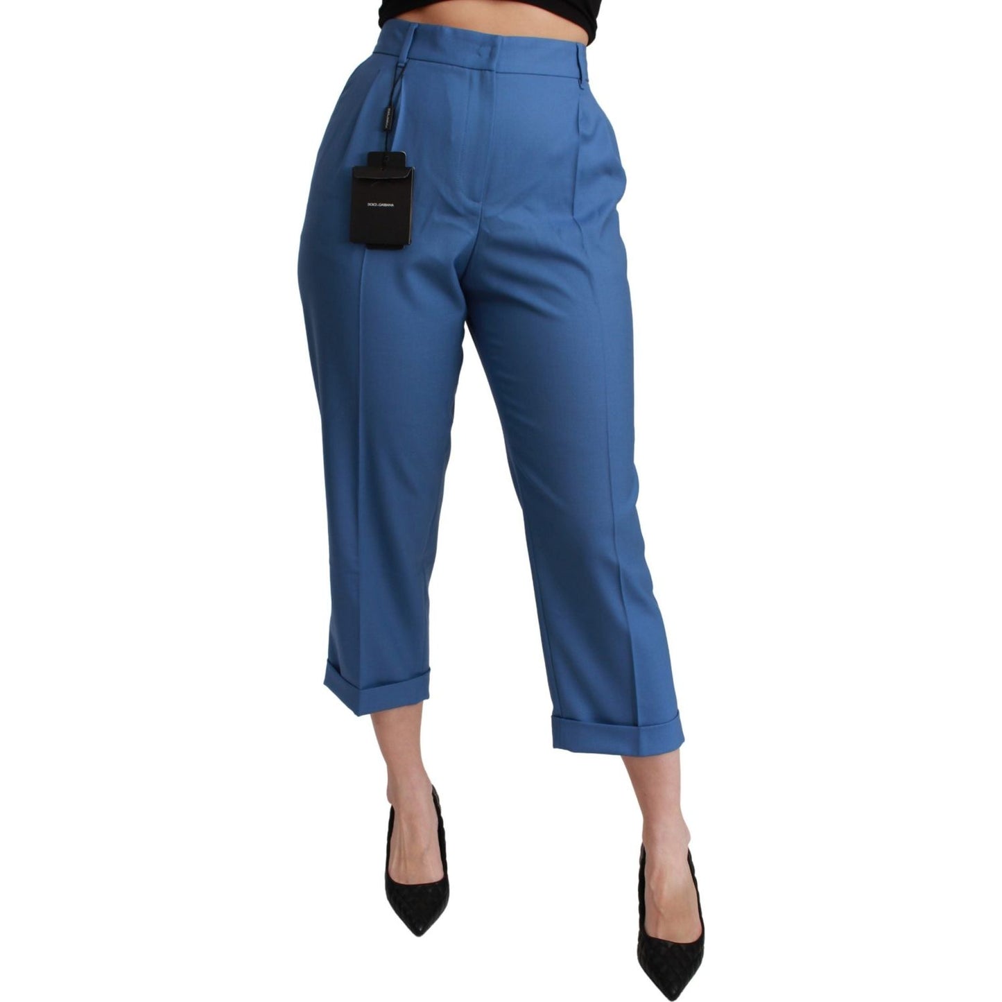 Dolce & Gabbana Blue Pleated Wool Cuffed Cropped Trouser Pants Dolce & Gabbana