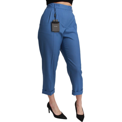 Dolce & Gabbana Blue Pleated Wool Cuffed Cropped Trouser Pants Dolce & Gabbana
