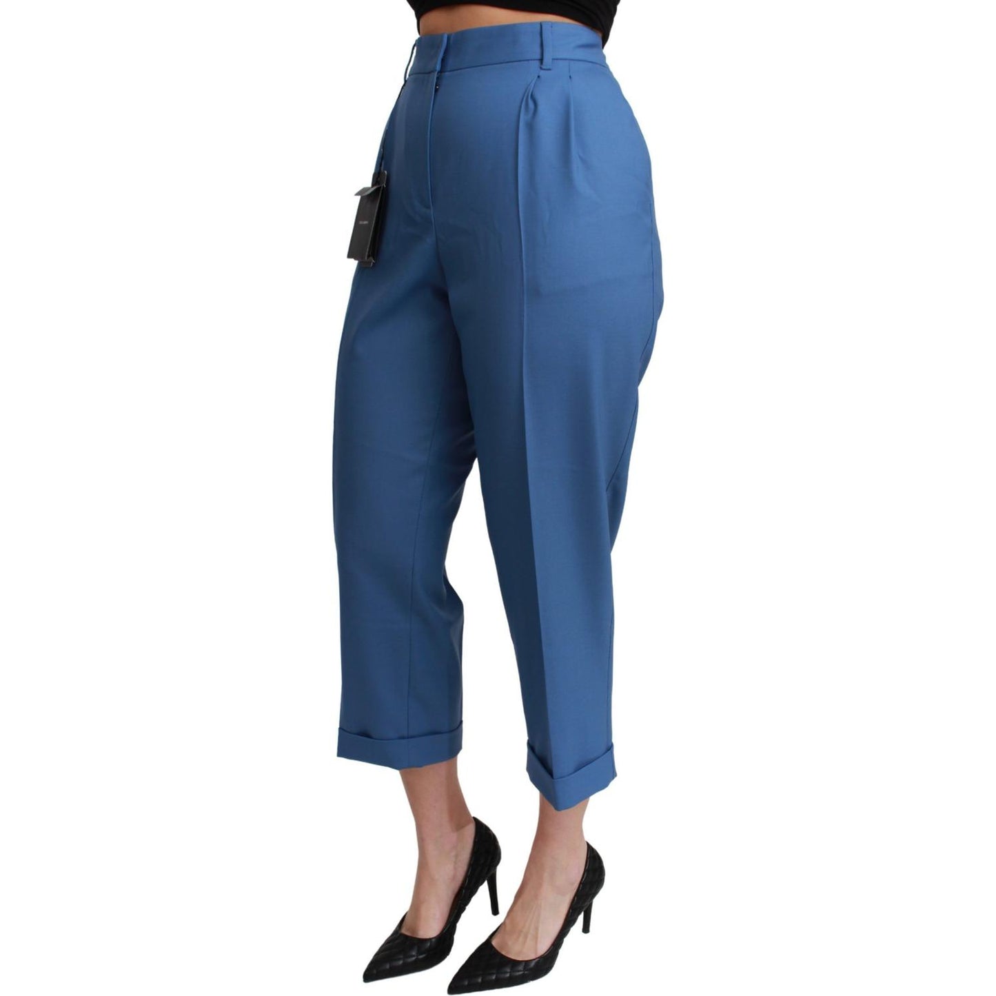 Dolce & Gabbana Blue Pleated Wool Cuffed Cropped Trouser Pants Dolce & Gabbana