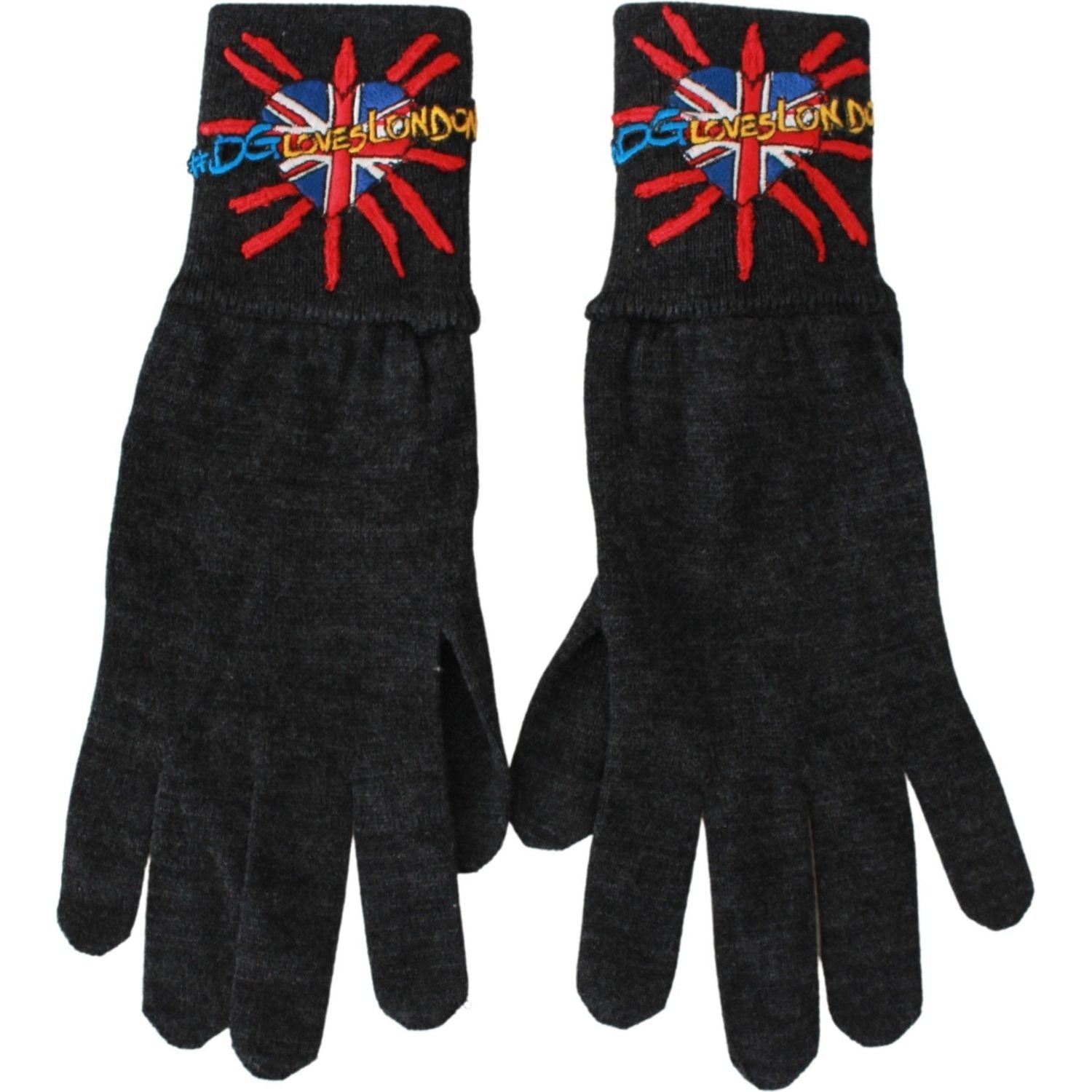 Dolce & Gabbana Gray #DGLovesLondon Embroidered Wool Gloves
