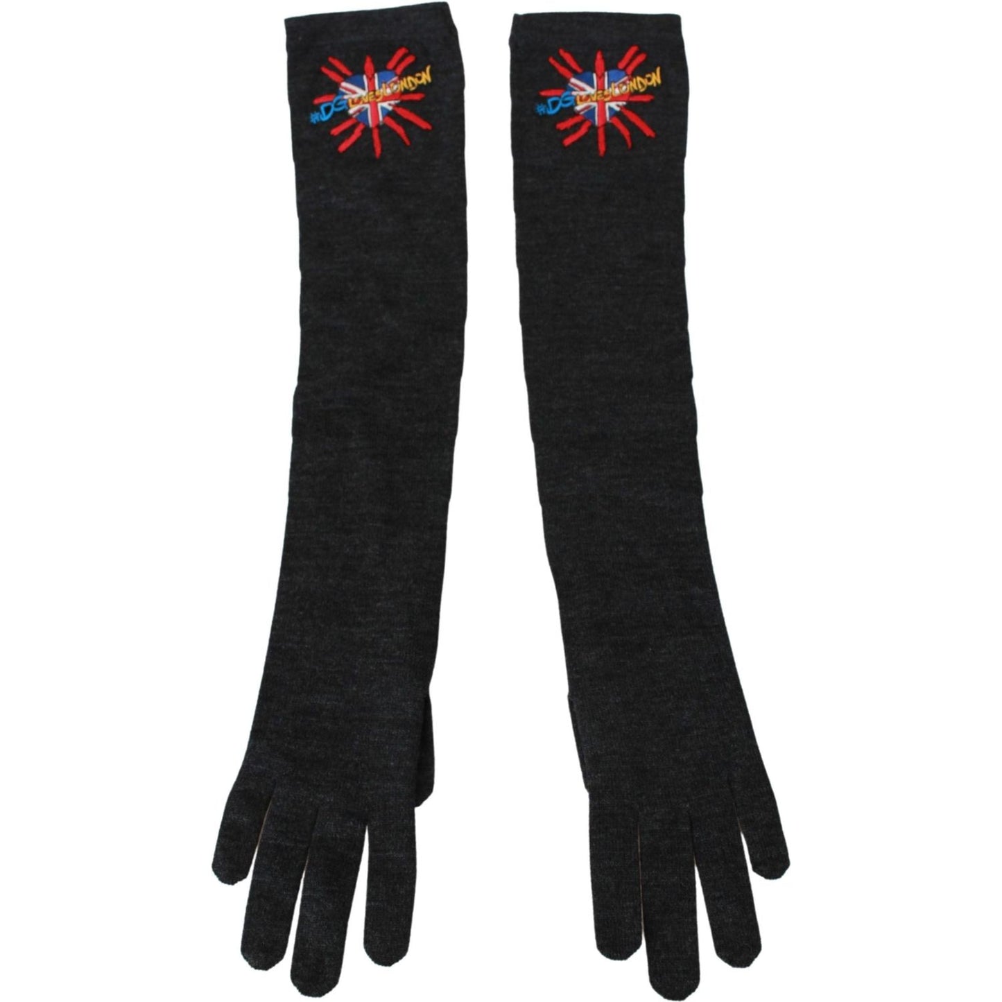 Dolce & Gabbana Gray #DGLovesLondon Embroidered Virgin Wool Gloves