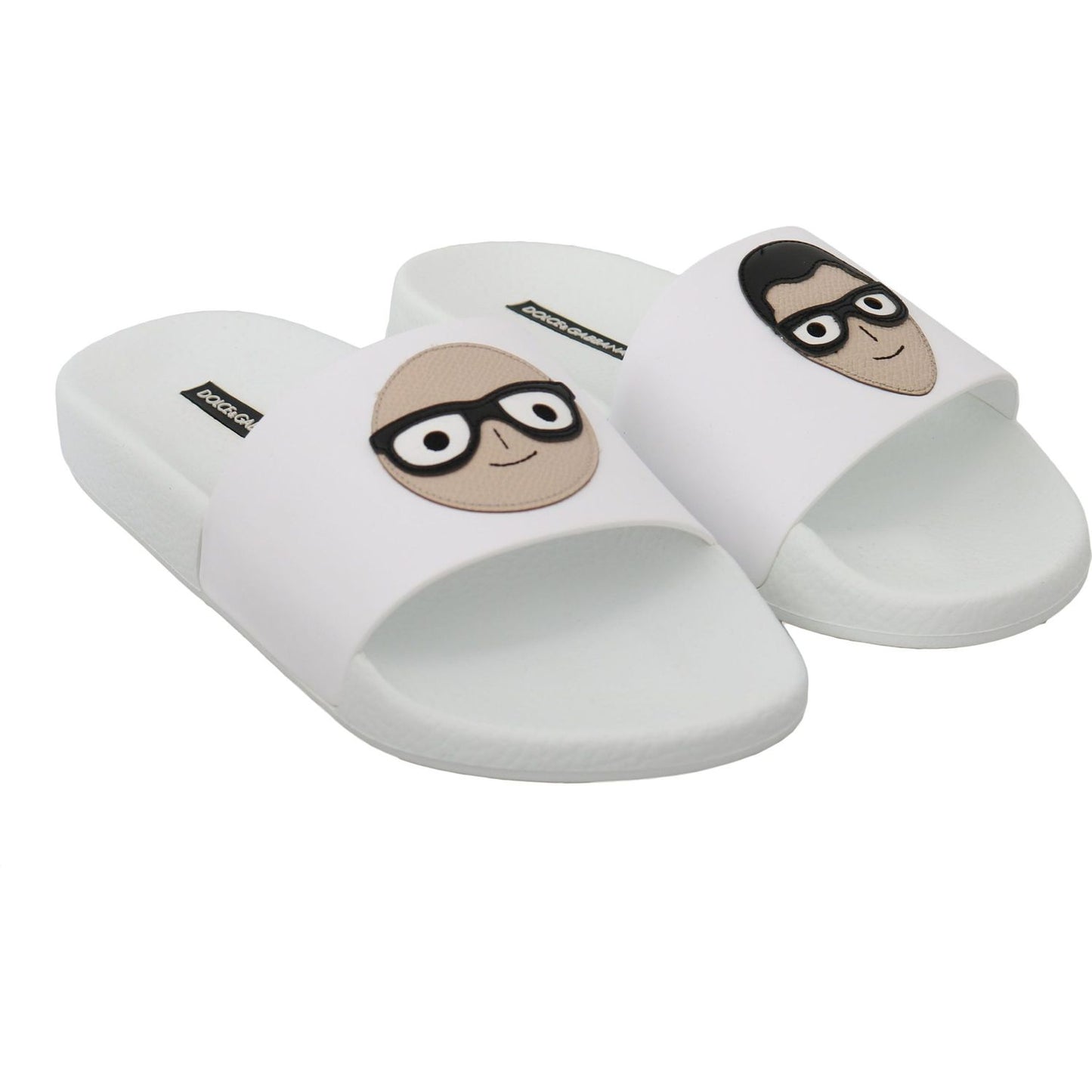 Dolce & Gabbana White Leather #dgfamily Slides Shoes Sandals Dolce & Gabbana