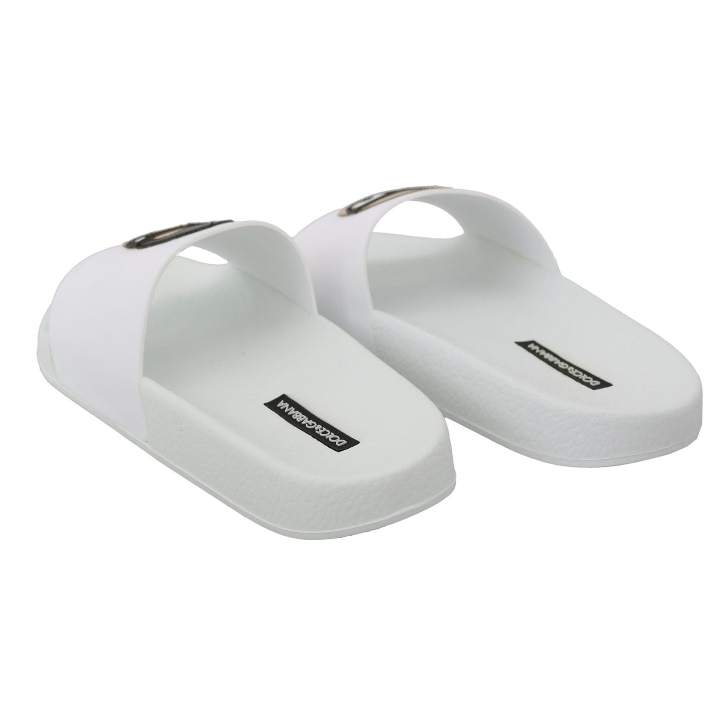 Dolce & Gabbana White Leather #dgfamily Slides Shoes Sandals Dolce & Gabbana