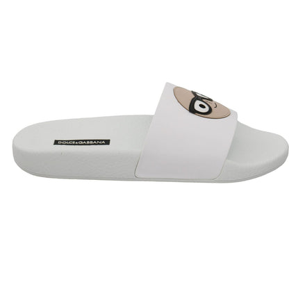 Dolce & Gabbana White Leather #dgfamily Slides Shoes Sandals Dolce & Gabbana