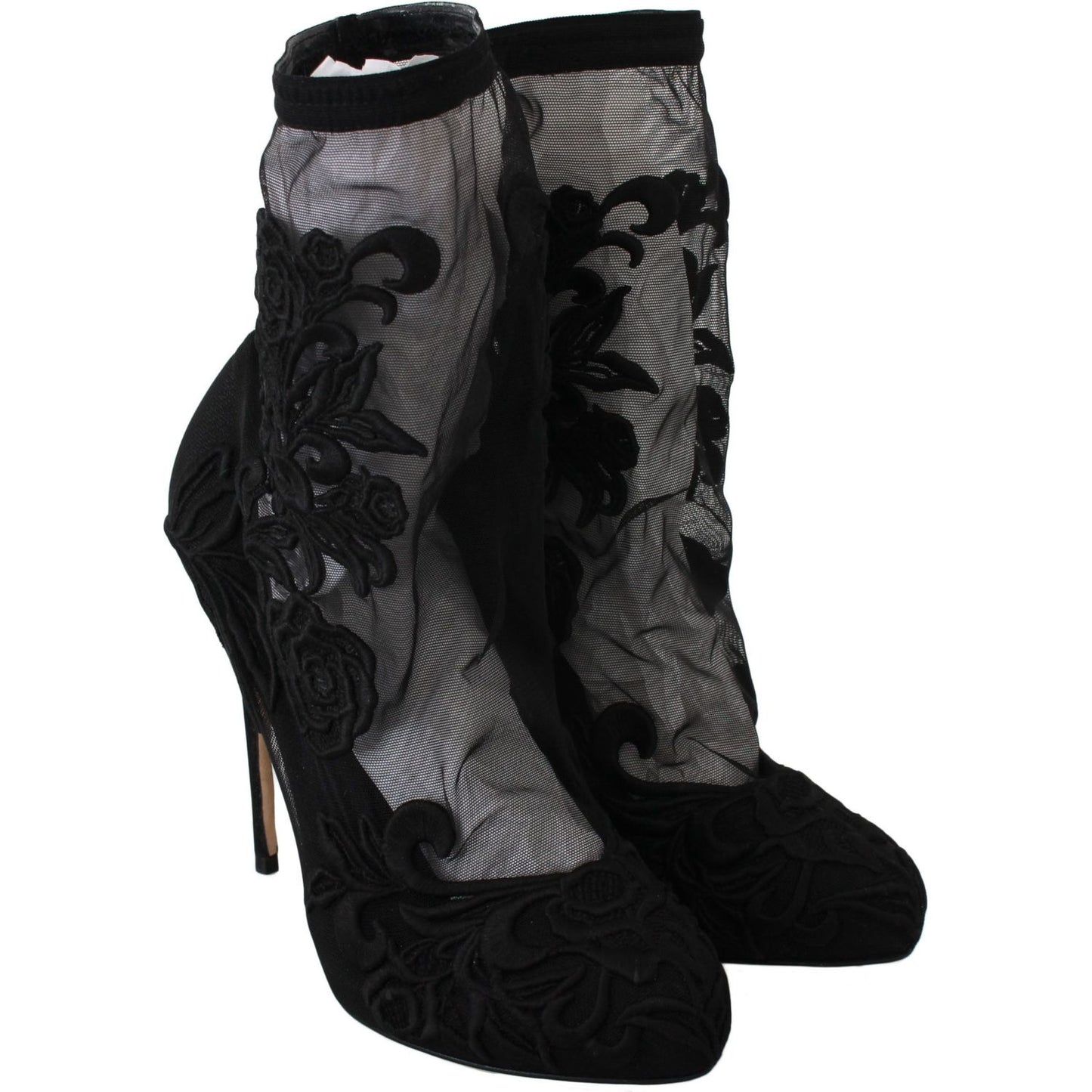 Dolce & Gabbana Black Roses Stilettos Booties Socks Shoes Dolce & Gabbana