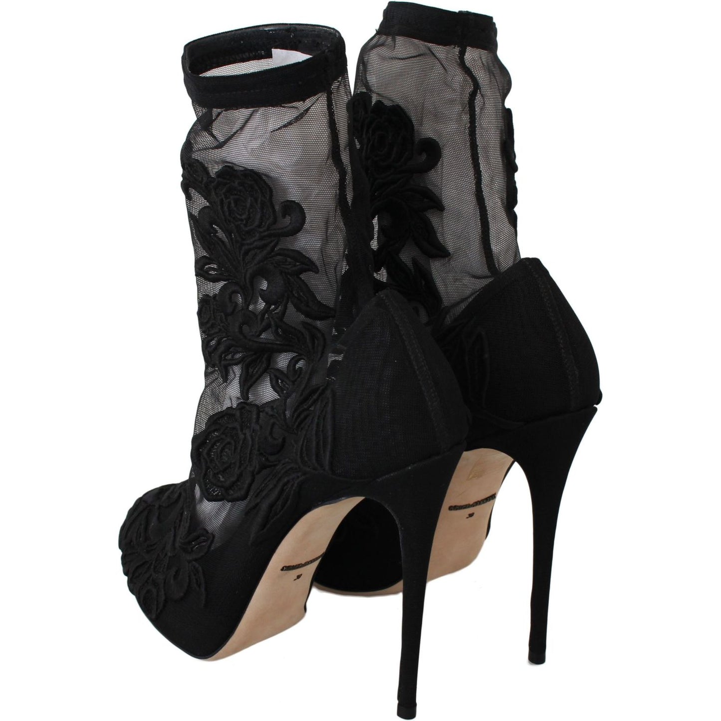 Dolce & Gabbana Black Roses Stilettos Booties Socks Shoes Dolce & Gabbana