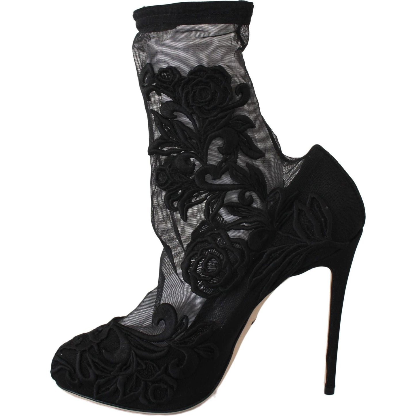 Dolce & Gabbana Black Roses Stilettos Booties Socks Shoes Dolce & Gabbana