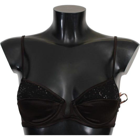 Ermanno Scervino Brown Sequined Balconcino Bra Underwear Ermanno Scervino