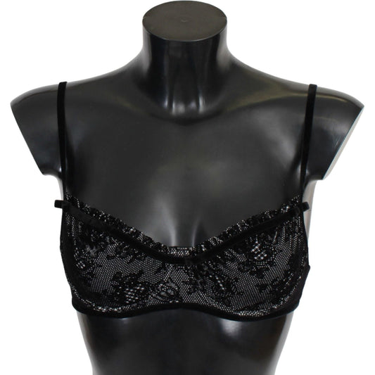 Ermanno Scervino Black Mesh Balconcino Bra Nylon Underwear Ermanno Scervino