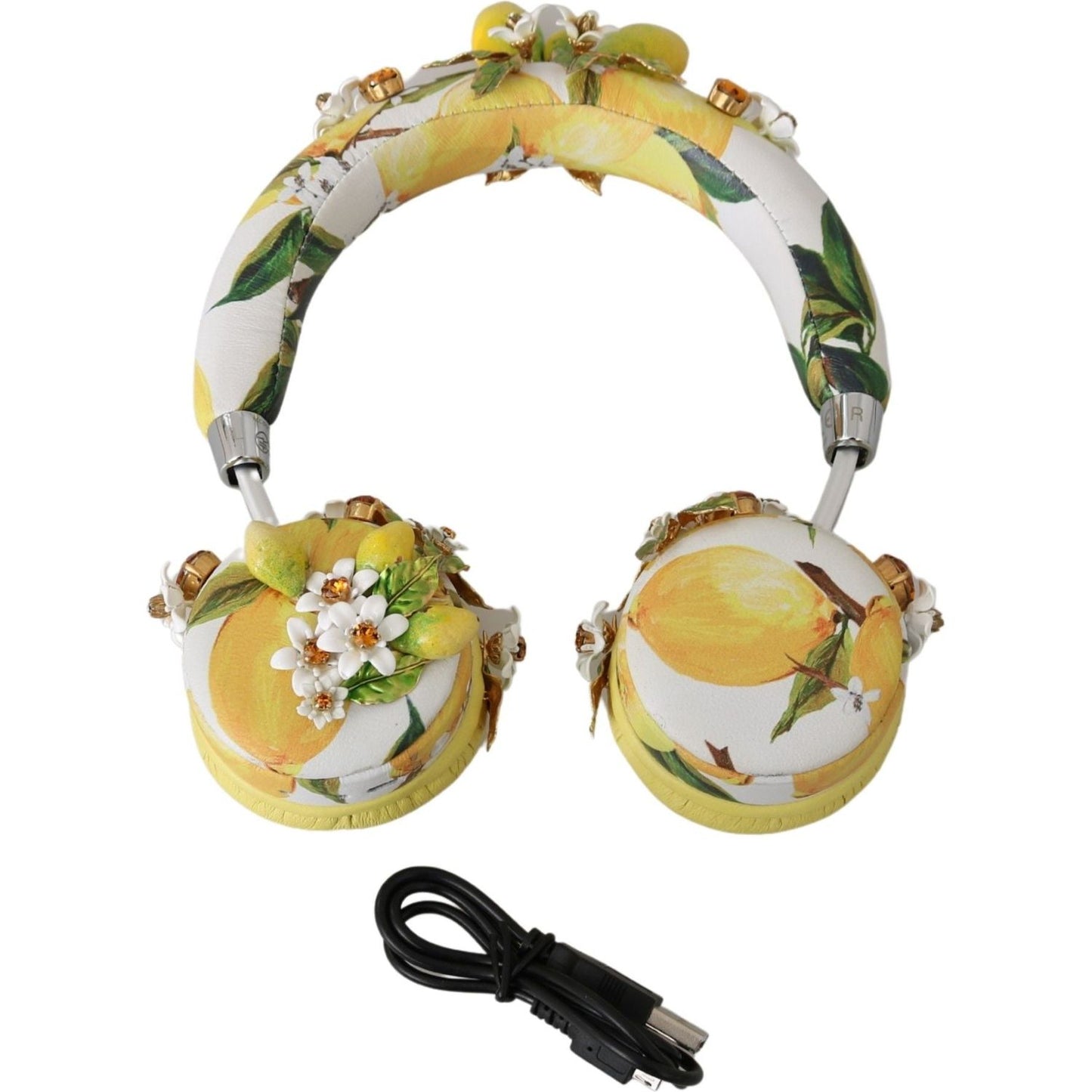 Glamorous Gold-Embellished Leather Headphones