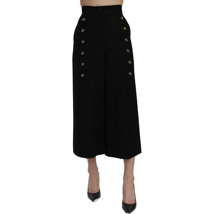 Dolce & Gabbana Black High Waist Wide Leg Cropped Pants Dolce & Gabbana