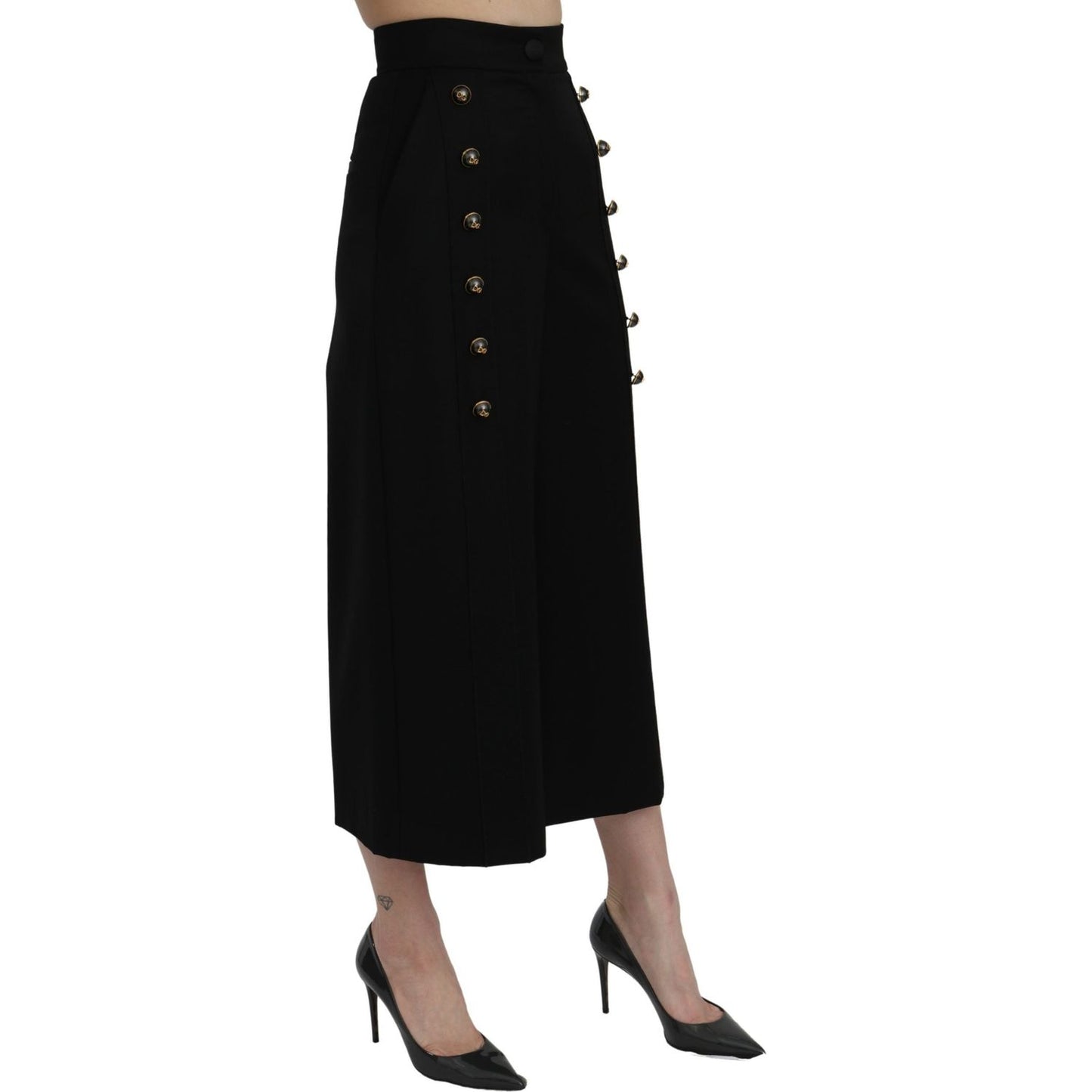Dolce & Gabbana Black High Waist Wide Leg Cropped Pants Dolce & Gabbana