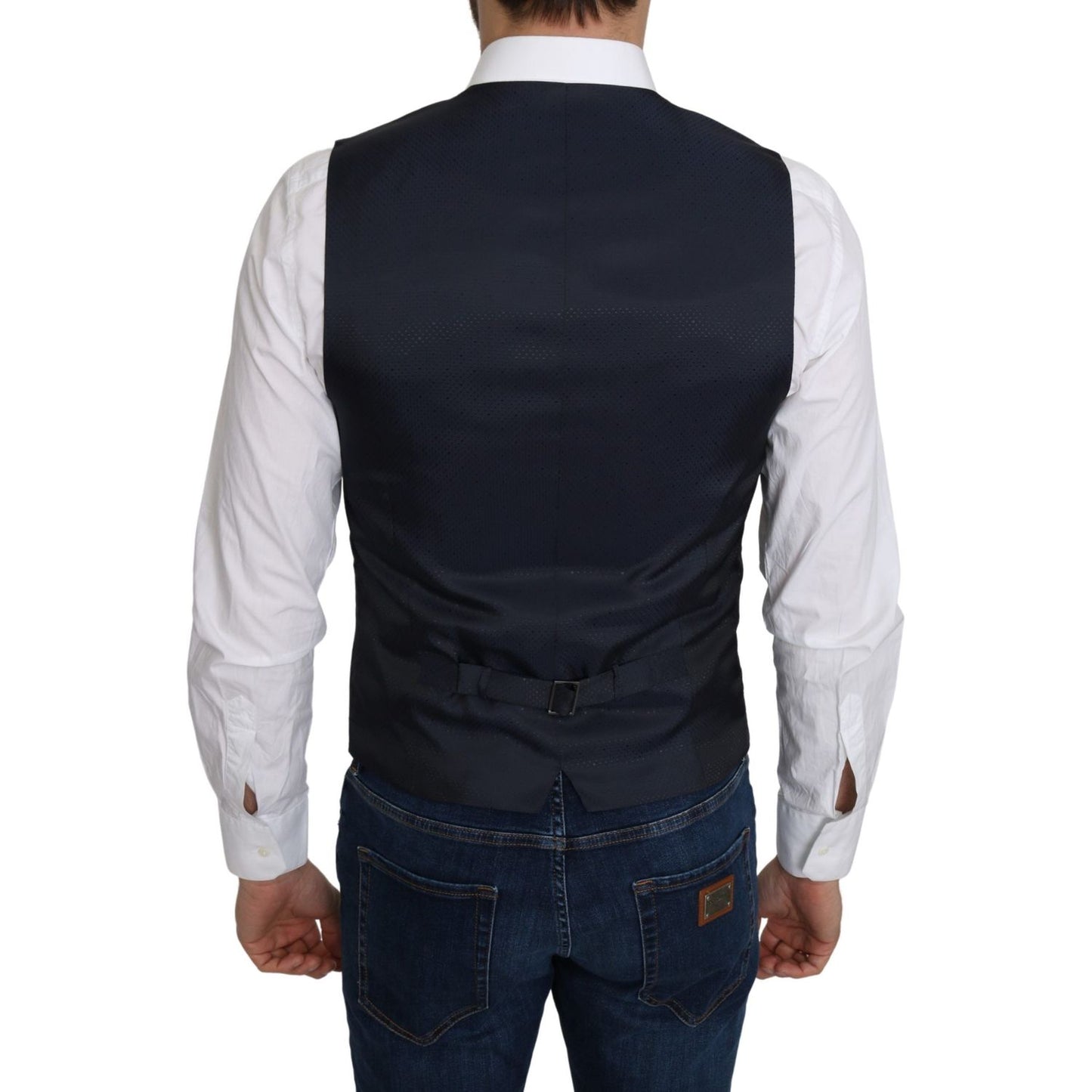 Dolce & Gabbana Blue Silk Romb Pattern Formal Coat Vest