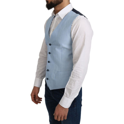 Dolce & Gabbana Blue Viscose Stretch Formal Coat Vest Dolce & Gabbana
