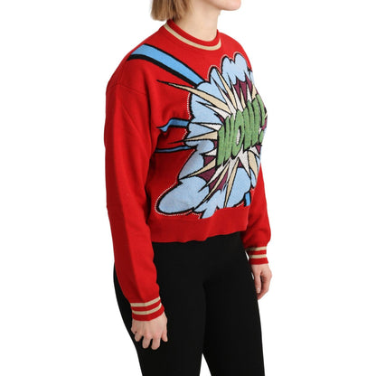Dolce & Gabbana Red Knitted Cashmere Cartoon Top Sweater
