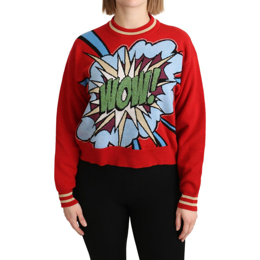 Dolce & Gabbana Red Knitted Cashmere Cartoon Top Sweater Dolce & Gabbana