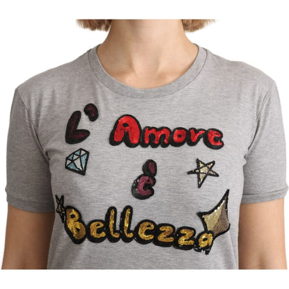 Dolce & Gabbana Gray Cotton Amore e Bellezza Top T-shirt Dolce & Gabbana