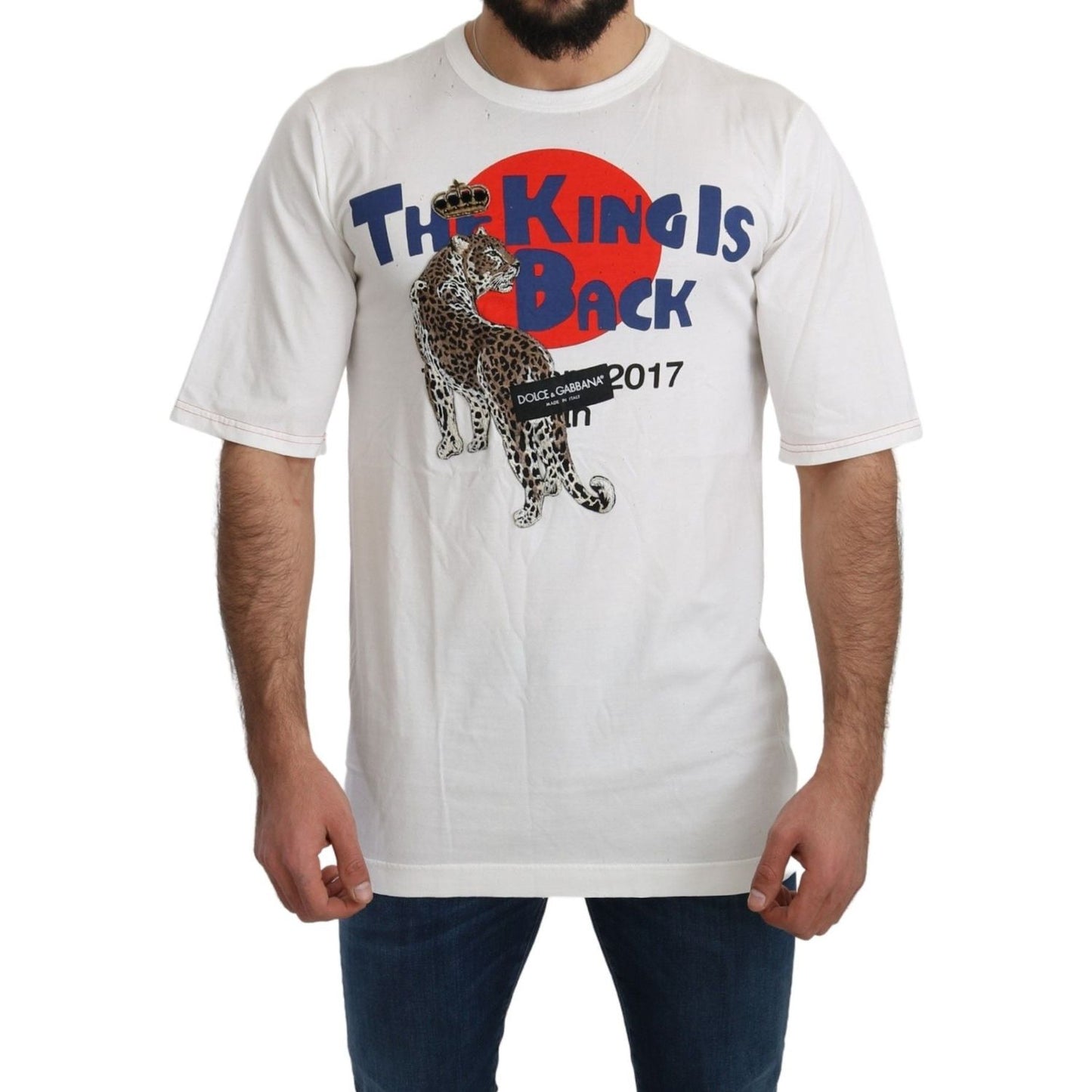Dolce & Gabbana White Leopard Royal Top T-shirt Dolce & Gabbana