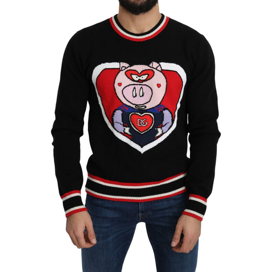 Dolce & Gabbana Black Cashmere Pig of the Year Pullover Sweater Dolce & Gabbana