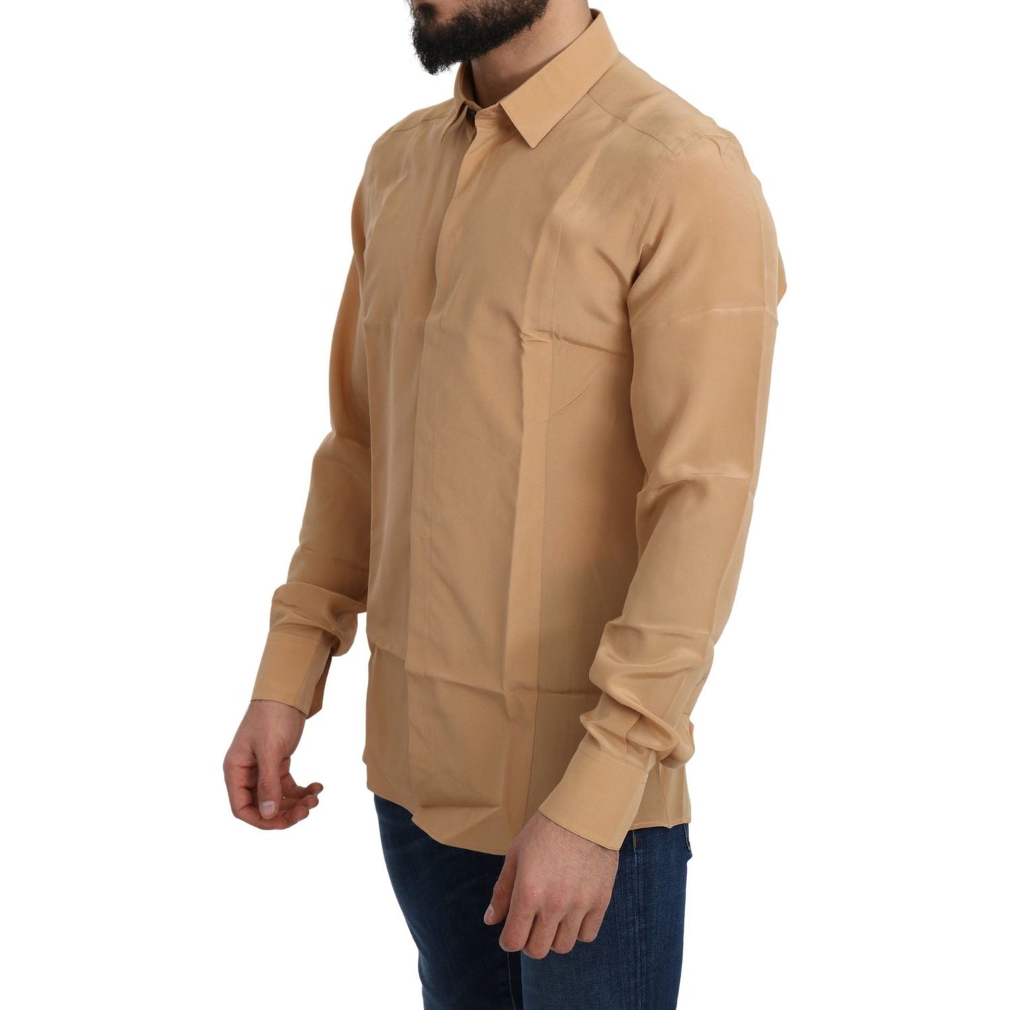 Dolce & Gabbana Yellow 100% Silk GOLD Top Slim Shirt Dolce & Gabbana