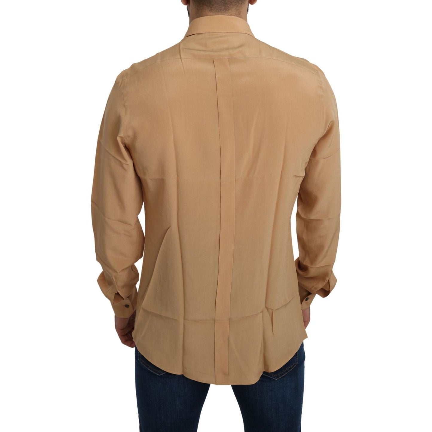 Dolce & Gabbana Yellow 100% Silk GOLD Top Slim Shirt Dolce & Gabbana