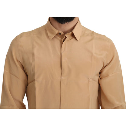Dolce & Gabbana Yellow 100% Silk GOLD Top Slim Shirt Dolce & Gabbana