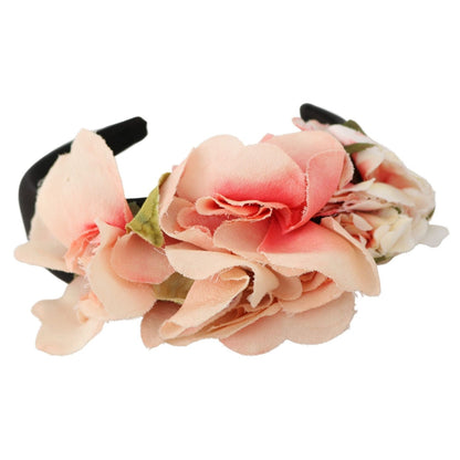 Dolce & Gabbana Pink Silk Black Floral Headband Logo Diadem
