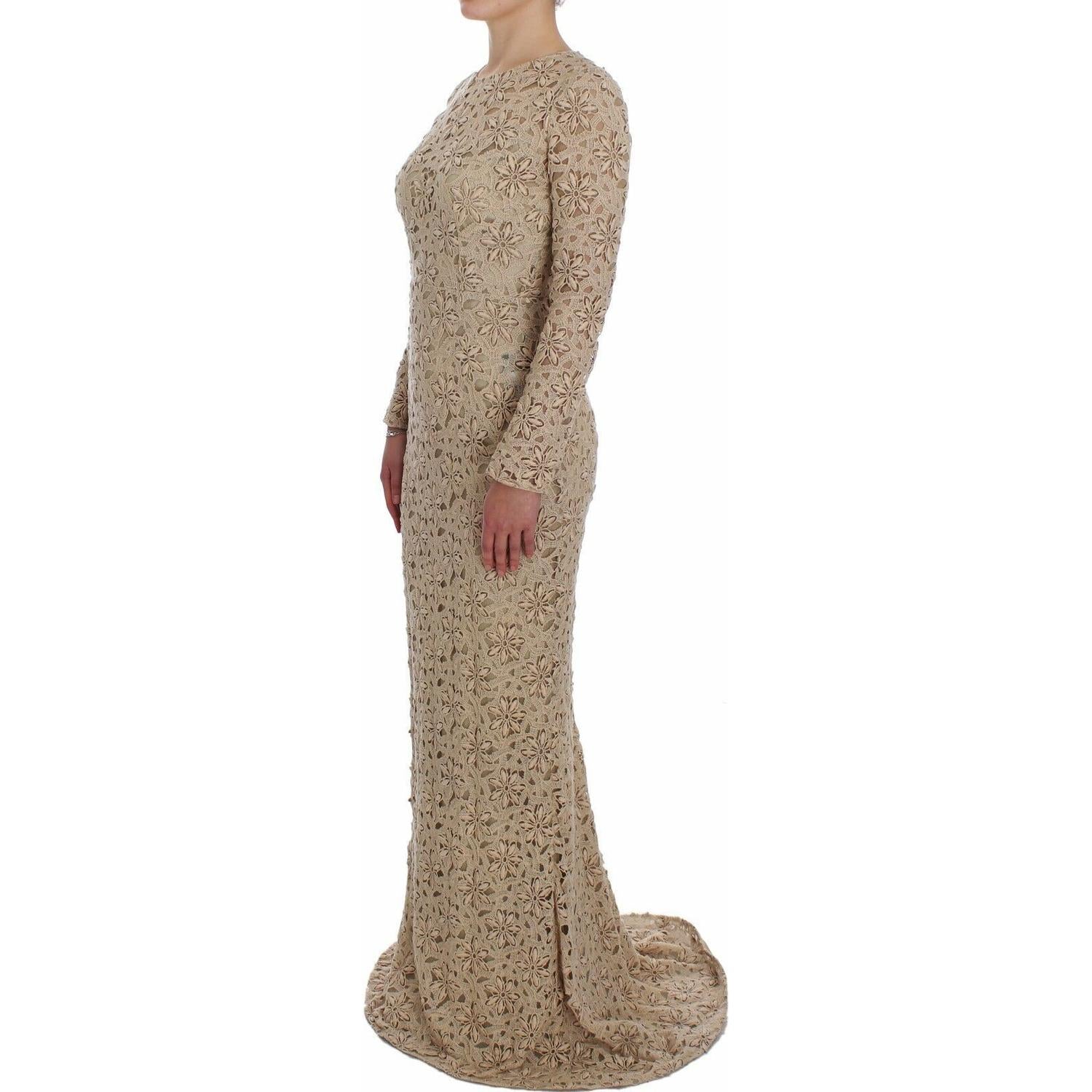 Dolce & Gabbana Beige Floral Lace Sheath Maxi Dress