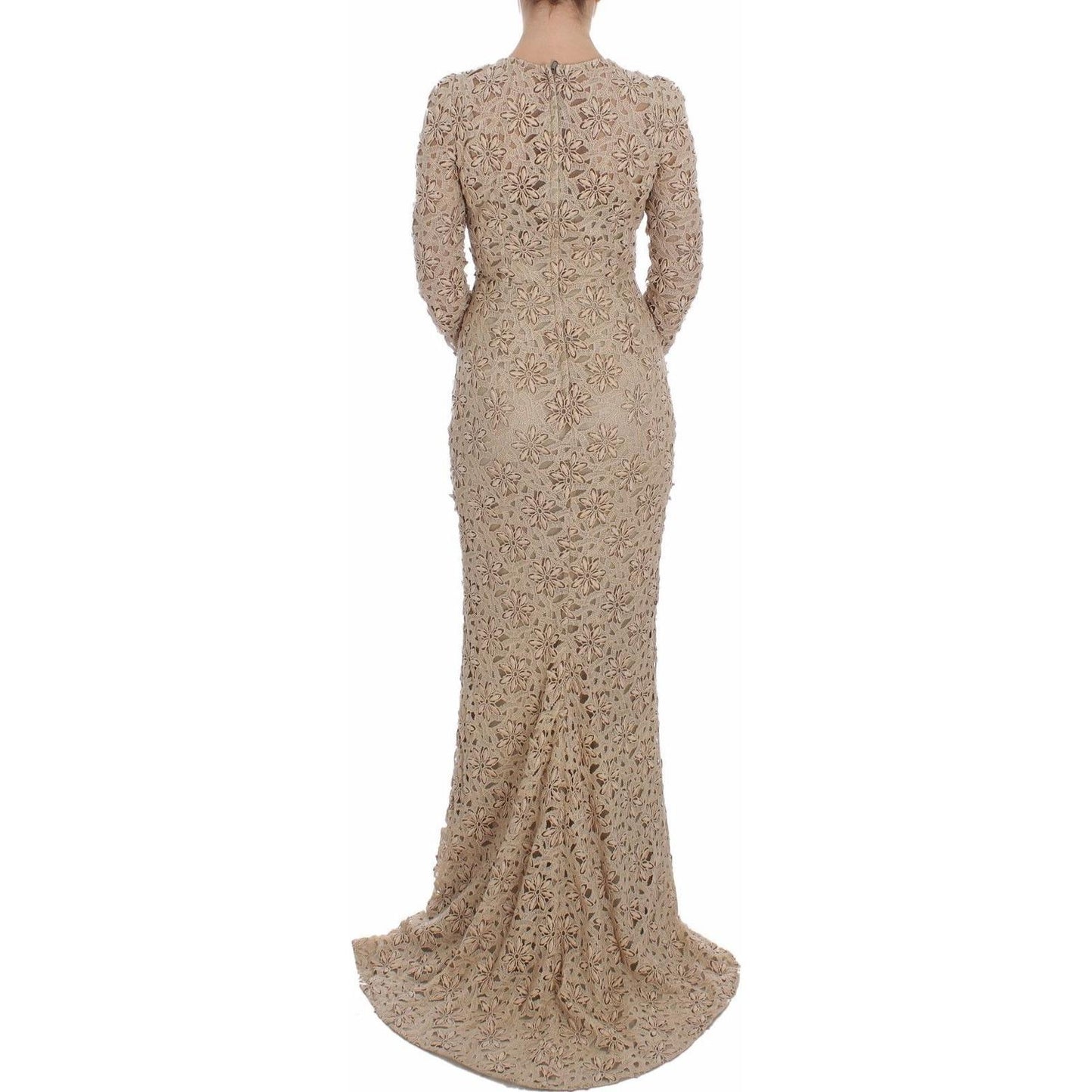 Dolce & Gabbana Beige Floral Lace Sheath Maxi Dress Dolce & Gabbana