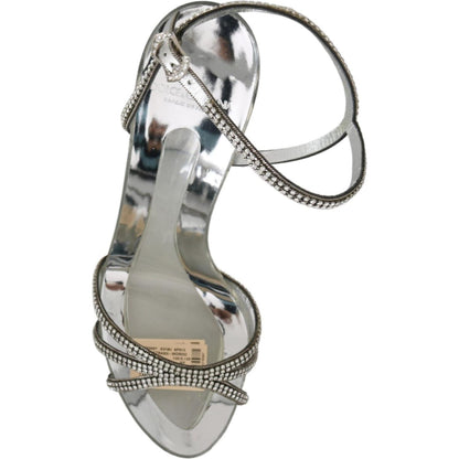 Dolce & Gabbana Silver Crystal Ankle Strap Sandals Shoes Dolce & Gabbana