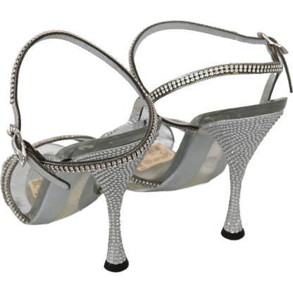 Dolce & Gabbana Silver Crystal Ankle Strap Sandals Shoes Dolce & Gabbana