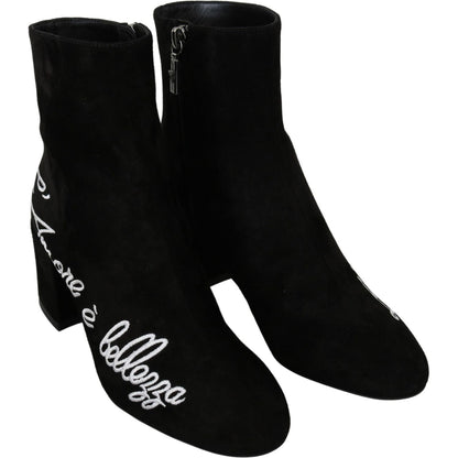 Dolce & Gabbana Black Suede L'Amore E'Bellezza Boots Shoes Dolce & Gabbana