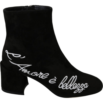 Dolce & Gabbana Black Suede L'Amore E'Bellezza Boots Shoes Dolce & Gabbana