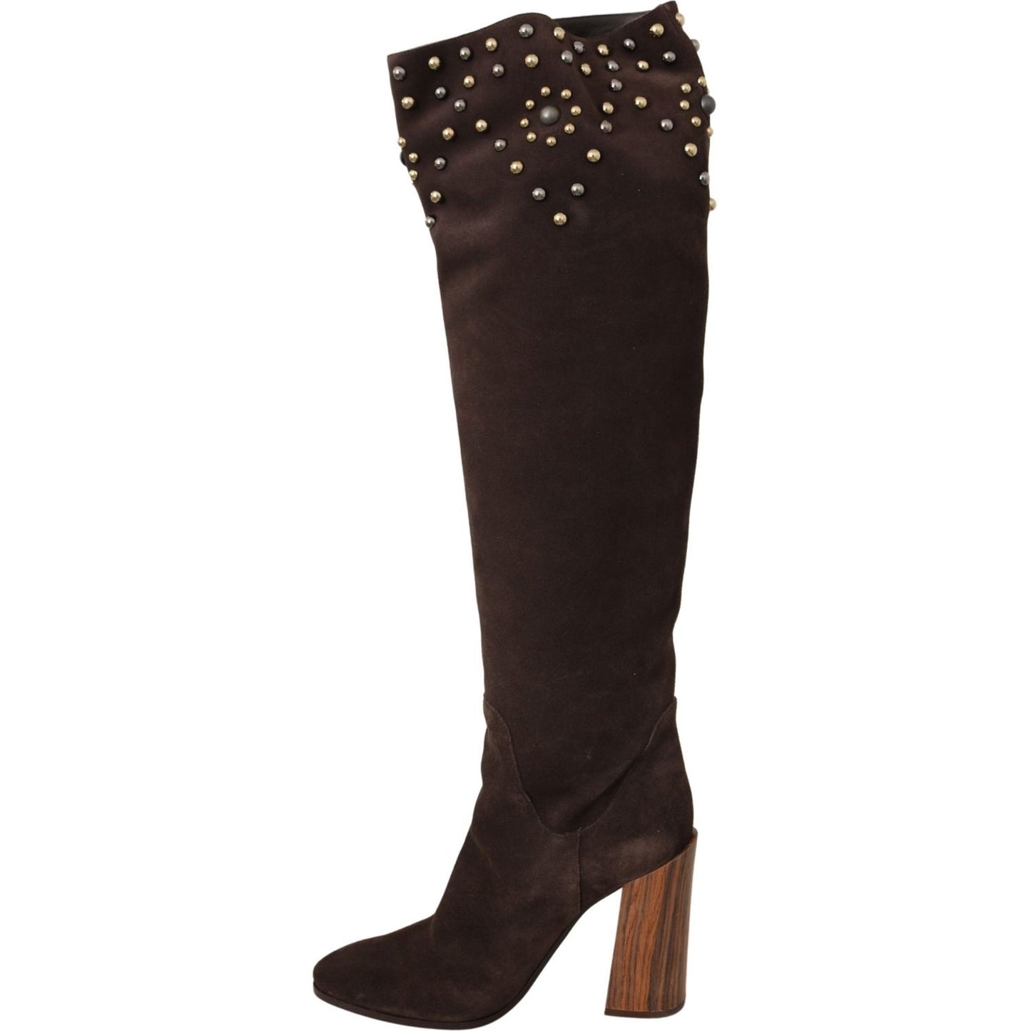 Dolce & Gabbana Brown Suede Studded Knee High Shoes Boots Dolce & Gabbana