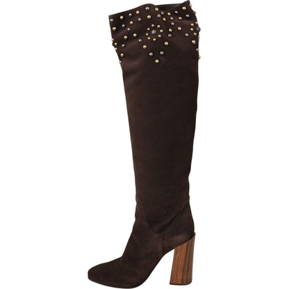 Dolce & Gabbana Brown Suede Studded Knee High Shoes Boots Dolce & Gabbana