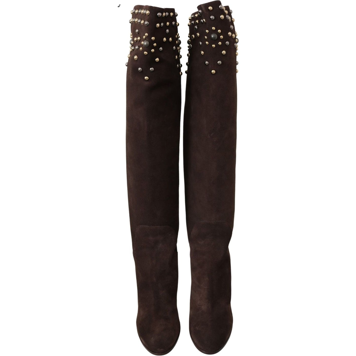 Dolce & Gabbana Brown Suede Studded Knee High Shoes Boots Dolce & Gabbana