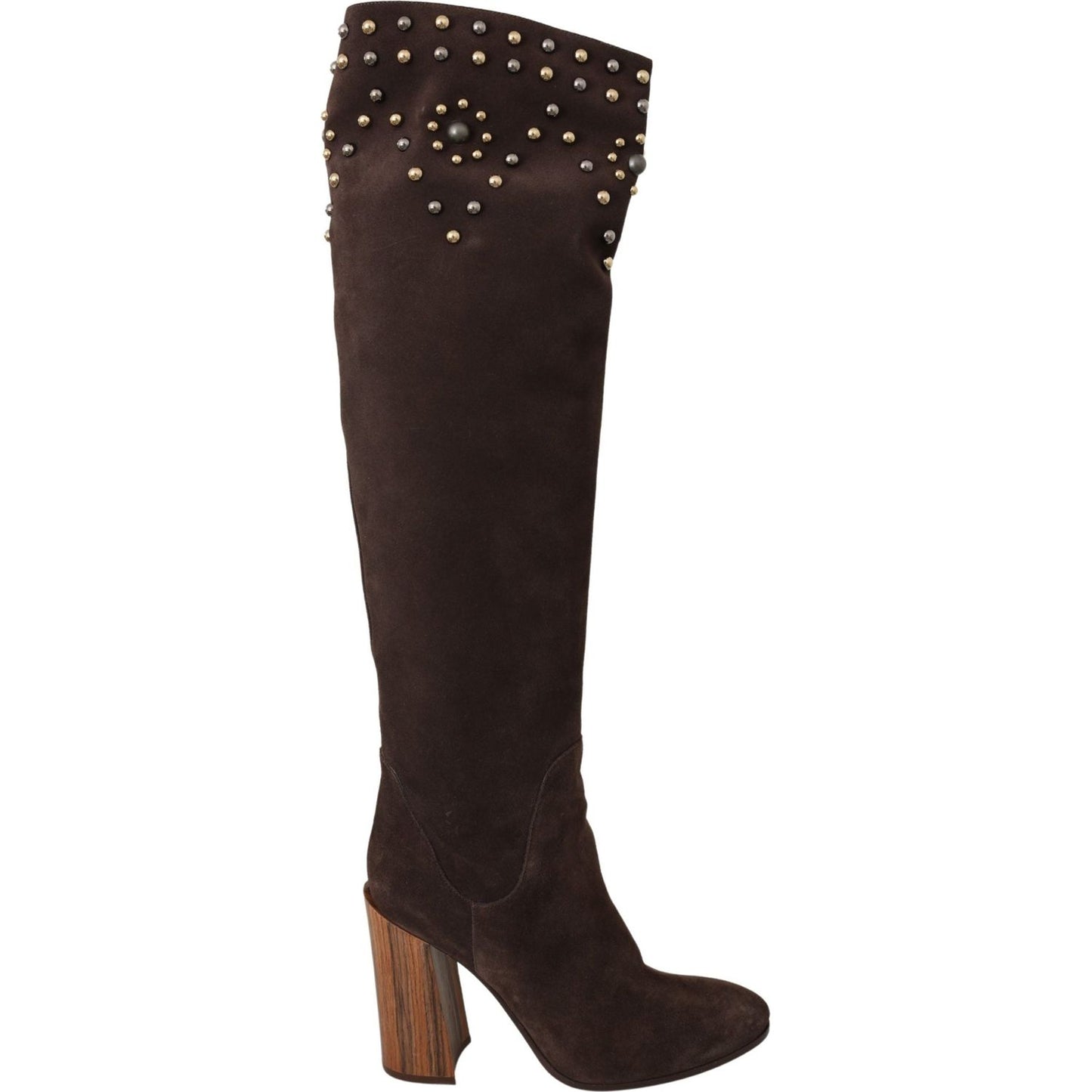 Dolce & Gabbana Brown Suede Studded Knee High Shoes Boots Dolce & Gabbana