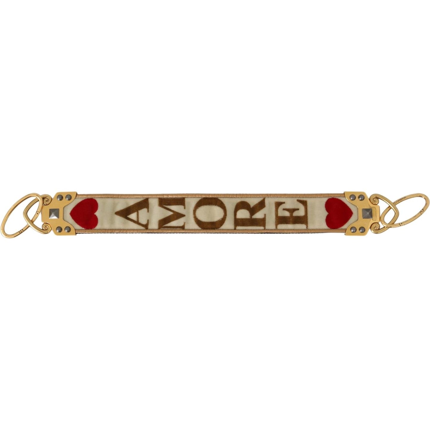 Dolce & Gabbana Gold White Textile Leather AMORE Shoulder Strap Dolce & Gabbana