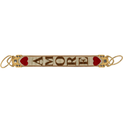 Dolce & Gabbana Gold White Textile Leather AMORE Shoulder Strap Dolce & Gabbana