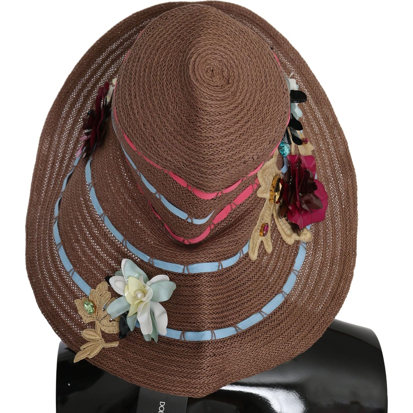 Dolce & Gabbana Brown Floral Wide Brim Straw Floppy Cap Hat Dolce & Gabbana