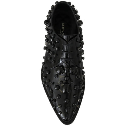 Dolce & Gabbana Black Leather Crystals Dress Broque Shoes Dolce & Gabbana