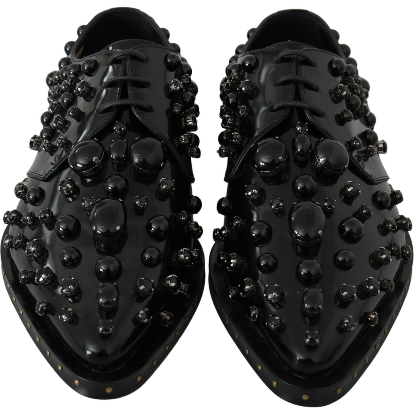 Dolce & Gabbana Black Leather Crystals Dress Broque Shoes Dolce & Gabbana