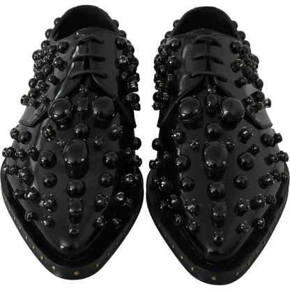 Dolce & Gabbana Black Leather Crystals Dress Broque Shoes Dolce & Gabbana